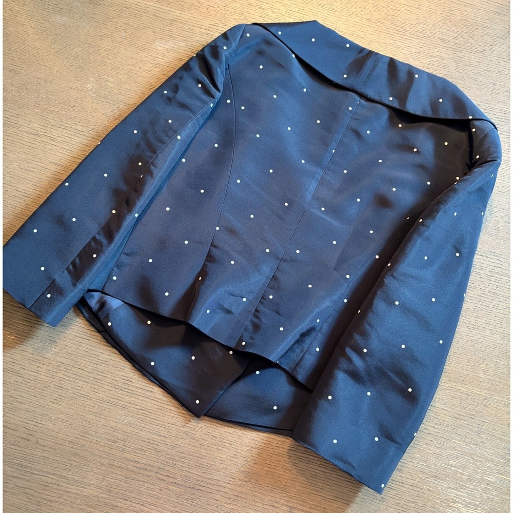 Escada Navy Blue Polka Dot Silk‎ Blend Double Breasted Shawl Collar Jacket 38 - Picture 3 of 16